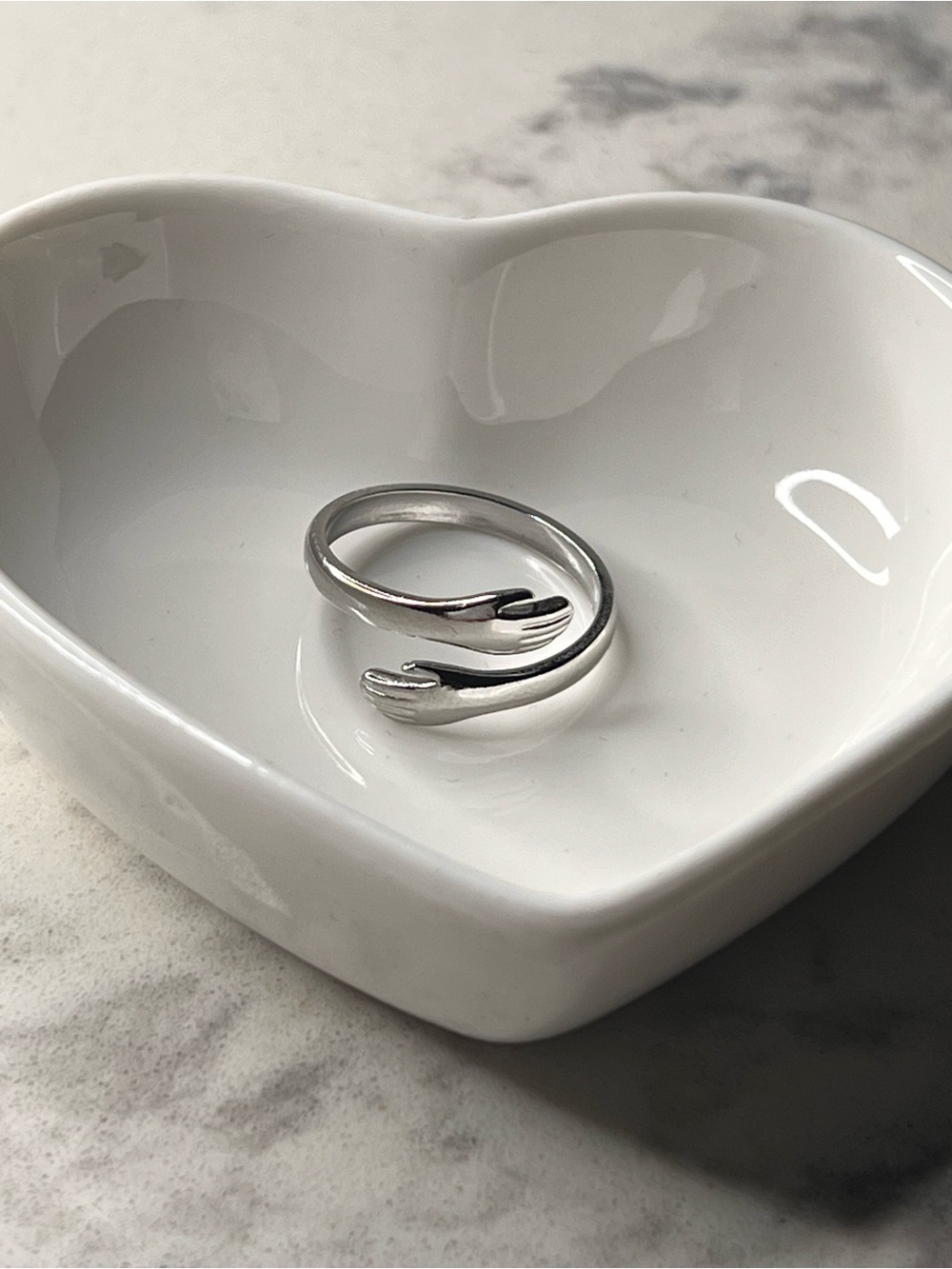 Silver Tone Hug Ring Adjustable Open Wrap Hand Ring Minimalist Statement Jewelry